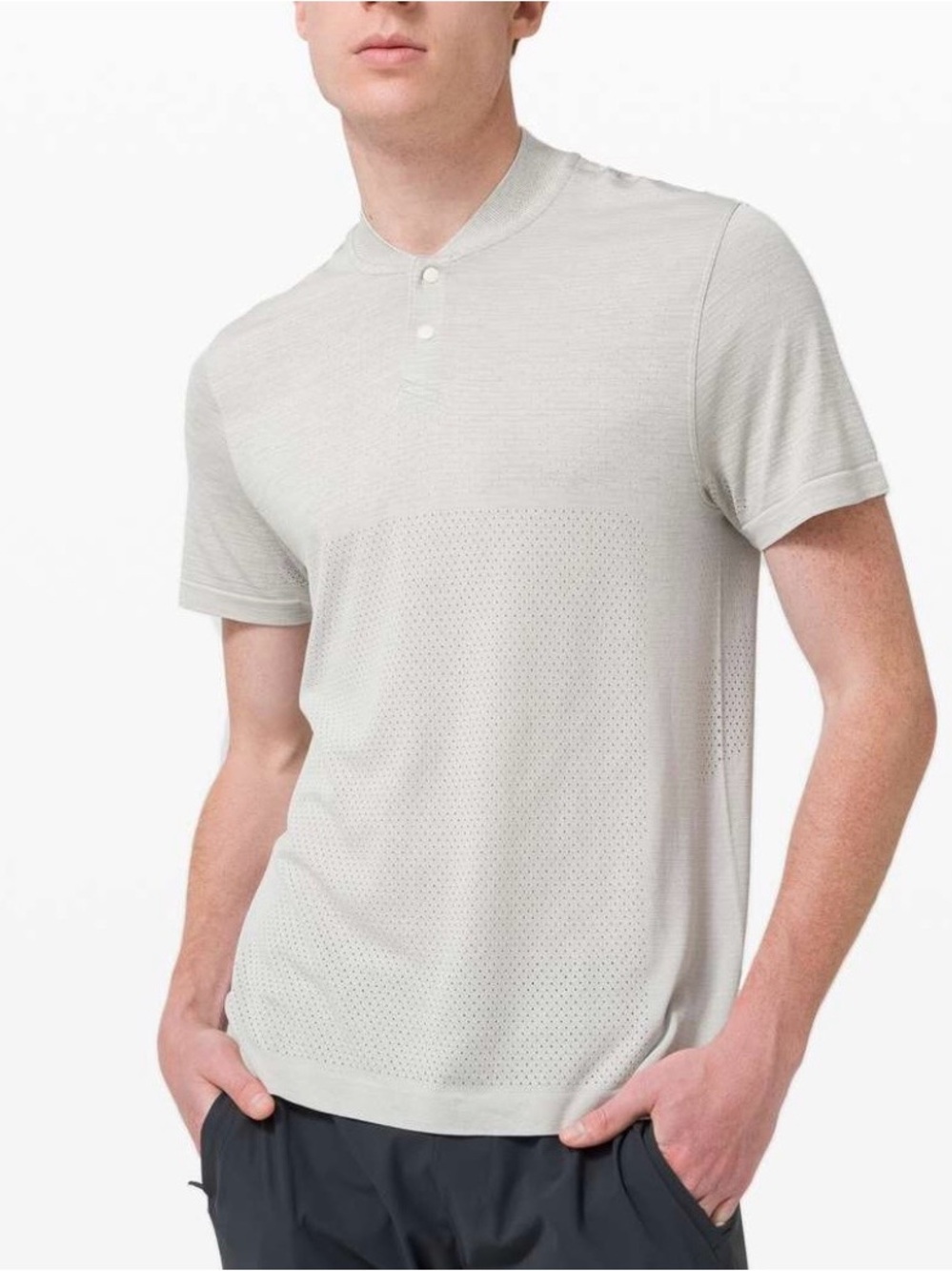 Lululemon Metal Vent Breathe Short Sleeve Henley Shirt Silver Drop  Men’s size L